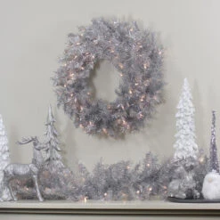 9' X 12" Pre-Lit Silver Tinsel Artificial Christmas Garland, Clear Lights -Beauty Wreaths Shop northlightgb91003 80639.1667530469