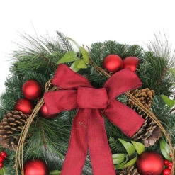 Red Berries And Ball Ornaments Artificial Christmas Wreath With Ribbon - 24-Inch, Unlit -Beauty Wreaths Shop northlightkji82585 54114.1667659834