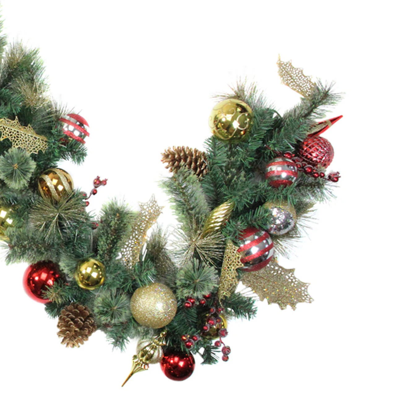 9' X 16" Artificial Pine With Cranberries, Ornaments, And Pine Cones Christmas Garland – Unlit 5 9' X 16" Artificial Pine With Cranberries, Ornaments, And Pine Cones Christmas Garland – Unlit - Image 3