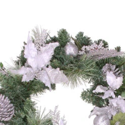White Poinsettia And Pine Cone Artificial Christmas Wreath - 24-Inch, Unlit -Beauty Wreaths Shop northlights84839b 30124.1667664526