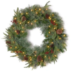 Pre-Lit Colonial Artificial Christmas Wreath - 24-Inch, Dual Color LED Lights