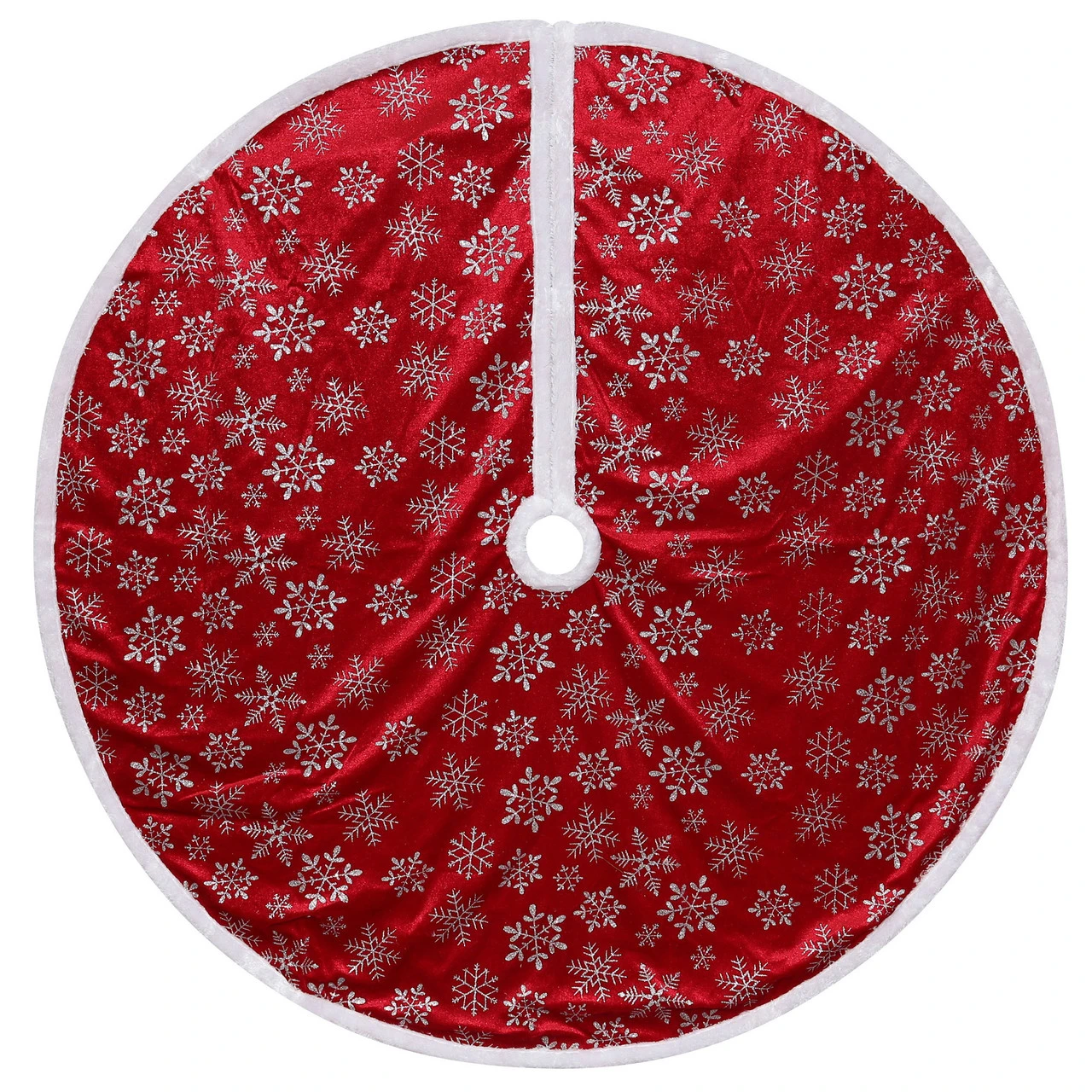 48" Red And White Snowflake Christmas Tree Skirt With A White Border 3 48" Red And White Snowflake Christmas Tree Skirt With A White Border
