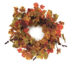Green And Yellow Maple Leaves Artificial Spring Wreath - 24-Inch, Unlit