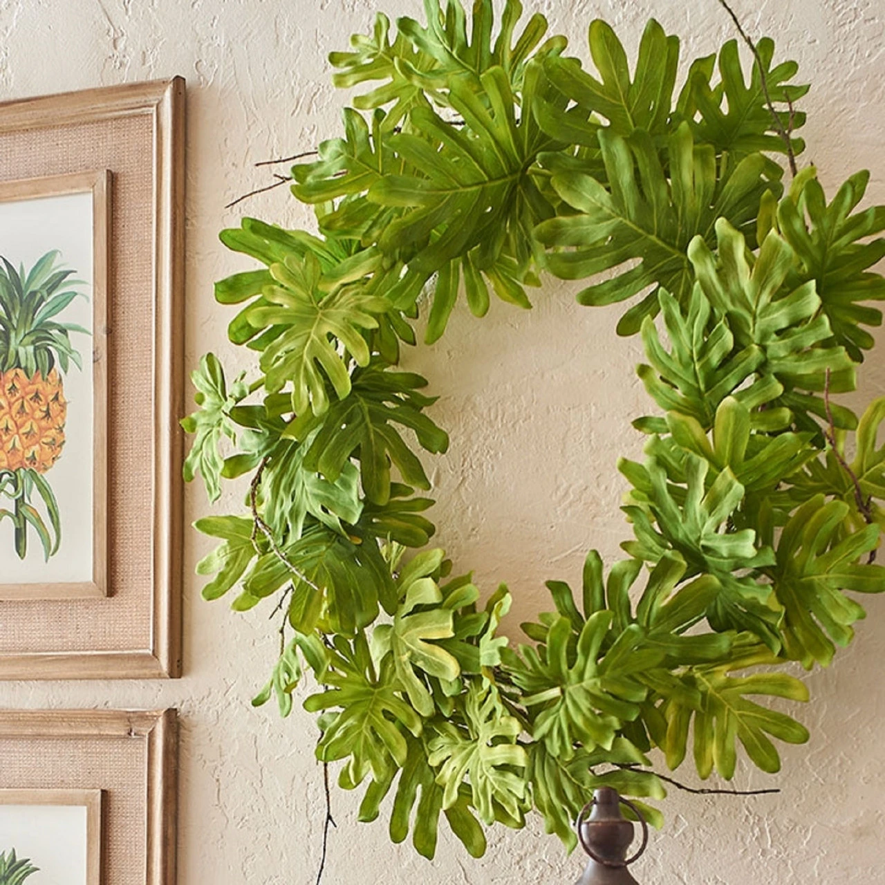 Philodendron Leaves And Twigs Artificial Tropical Wreath - 26-Inch, Unlit 5 Philodendron Leaves And Twigs Artificial Tropical Wreath - 26-Inch, Unlit - Image 3