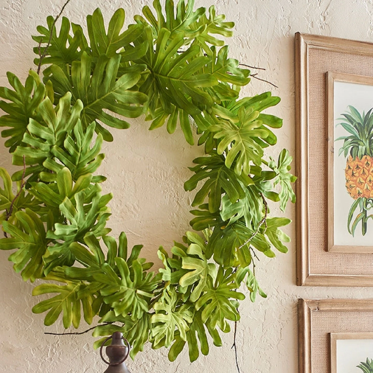 Philodendron Leaves And Twigs Artificial Tropical Wreath - 26-Inch, Unlit 4 Philodendron Leaves And Twigs Artificial Tropical Wreath - 26-Inch, Unlit - Image 2