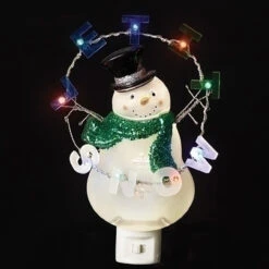 8.25" White And Green Let It Snow Snowman LED Night Light