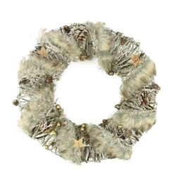 Brown Rustic Style Faux Fur Trimmed Glittered Christmas Wreath - 13.5-Inch, Unlit