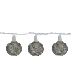 10 Battery Operated Silver Mini Patio Lights - 7.5 Ft White Wire