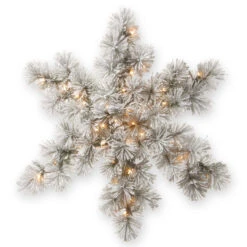 32” Pre-Lit Snowy Bristle Pine Snowflake With Battery Operated Warm White LED Lights