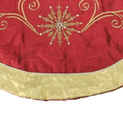 54" Gold And Burgundy Gem Embroidered Snowflake Swirls Silk Christmas Tree Skirt -Beauty Wreaths Shop st.20nicks20choice202564590 1 46202.1667576094
