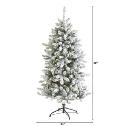 5’ Pre-Lit Flocked Livingston Fir Artificial Christmas Tree, Warm Clear LED Lights -Beauty Wreaths Shop t1610 2 69998.1667528891