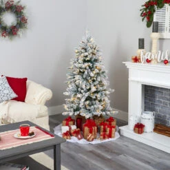 5’ Pre-Lit Flocked Livingston Fir Artificial Christmas Tree, Warm Clear LED Lights -Beauty Wreaths Shop t1610 6 11237.1667528895