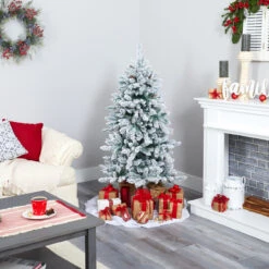 5’ Pre-Lit Flocked Livingston Fir Artificial Christmas Tree, Warm Clear LED Lights -Beauty Wreaths Shop t1610 7 99073.1667528896