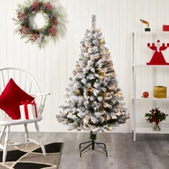 5' Pre-Lit Flocked Fir Artificial Christmas Tree, Warm Clear LED Lights 13 5' Pre-Lit Flocked Fir Artificial Christmas Tree, Warm Clear LED Lights -Beauty Wreaths Shop t1739 5 51429.1667535126