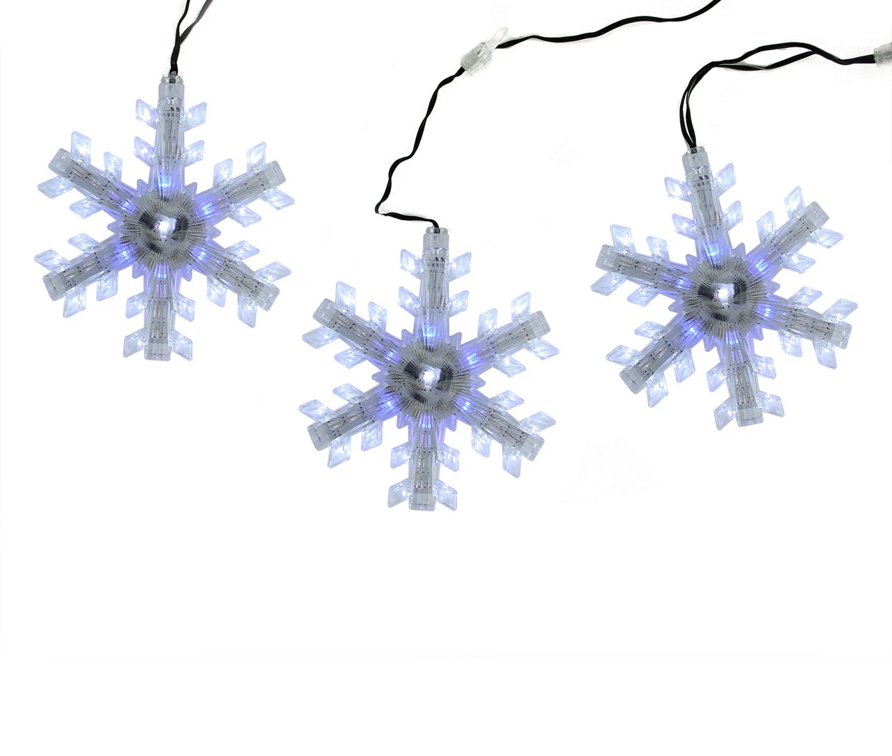 Set Of 3 Cascading White And Blue Snowfall LED Snowflake Christmas Lights 25" 4 Set Of 3 Cascading White And Blue Snowfall LED Snowflake Christmas Lights 25" - Image 2