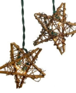 Set Of 5 Country Rustic Rattan Star Novelty Christmas Lights - Clear Lights -Beauty Wreaths Shop ul1218 14524.1667491052