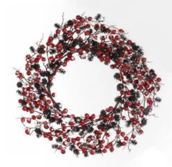 Red Berry And Pine Cone Snow Flocked Artificial Christmas Wreath - 24 Inches Unlit