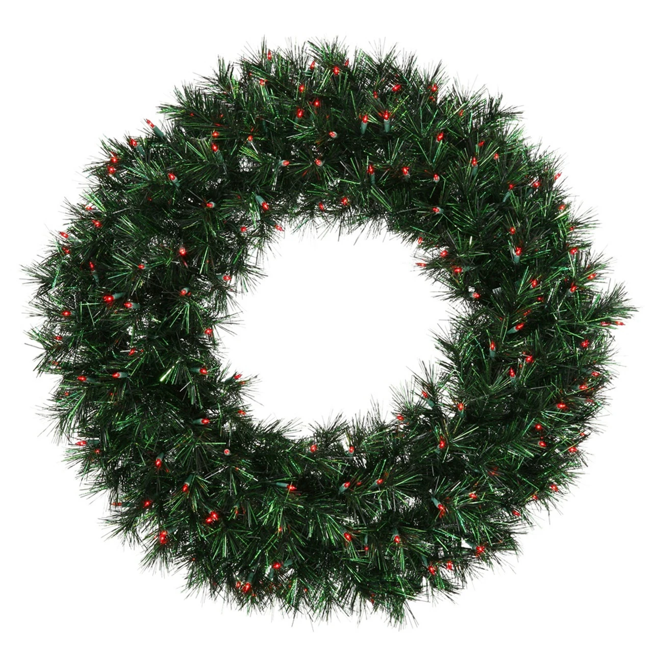 Pre-Lit Midnight Green Pine Artificial Christmas Wreath - 36-Inch, Red Lights 5 Pre-Lit Midnight Green Pine Artificial Christmas Wreath - 36-Inch, Red Lights - Image 3
