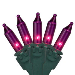 Set Of 100 Pink-Purple Mini Christmas Lights - Green Wire