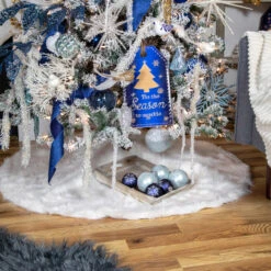48" White Plush Solid Round Christmas Tree Skirt -Beauty Wreaths Shop winter20blues 620cropped 20147.1670623728