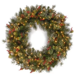 30 Pre-Lit Wintry Pine Artificial Christmas Wreath With Pine Cones And Berries - Clear Lights