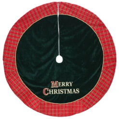 48" Red And Green 'MERRY CHRISTMAS' Plaid Christmas Tree Skirt